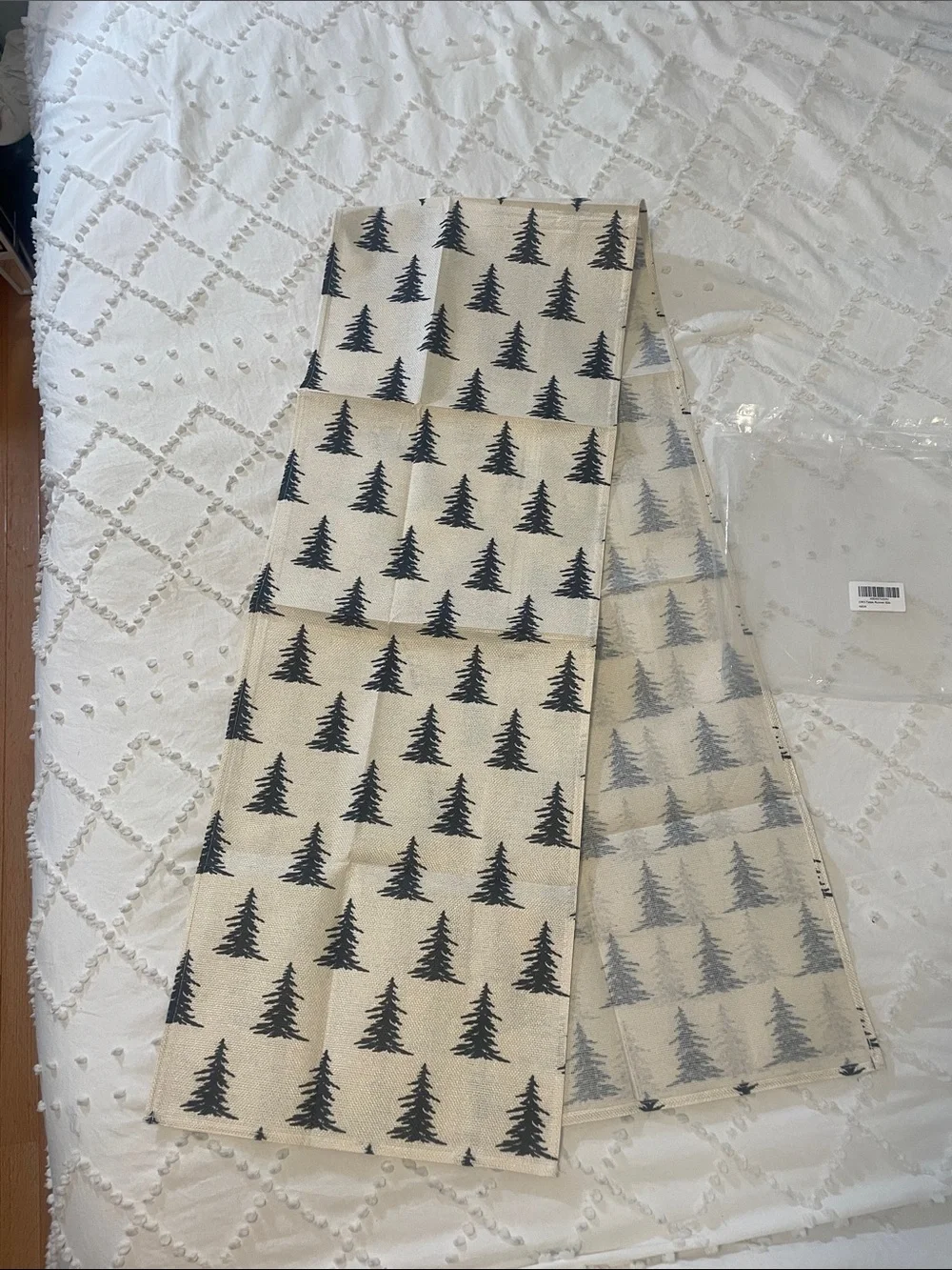 Neutral table Runner with Black Pine Tree Print 72 X 13